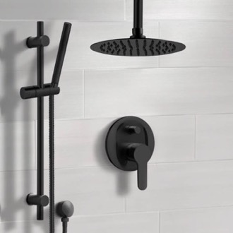 Shower Faucet Matte Black Ceiling Shower System With Rain Shower Head and Hand Shower Remer SFR63